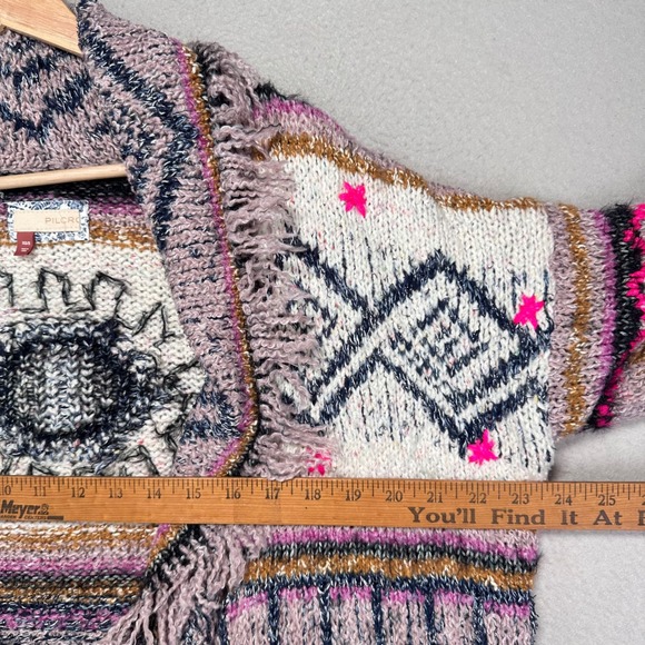 Pilcro Anthropologie Evil Eye Fringe Cardigan Sweater XS/S Boho Intarsia Knit - Picture 10 of 11